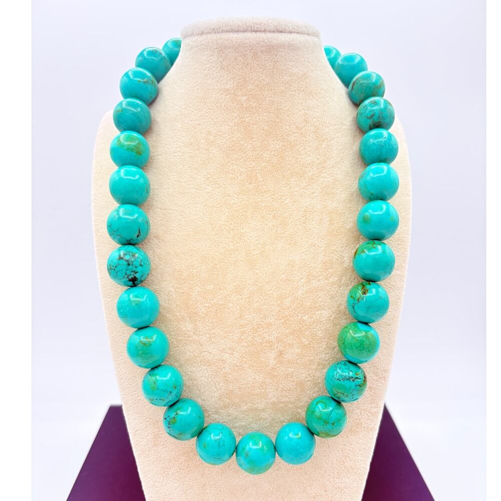 Contemporary Faux Turquoise Stone Necklace • 16mm Round Beads • Magnetic Clasp